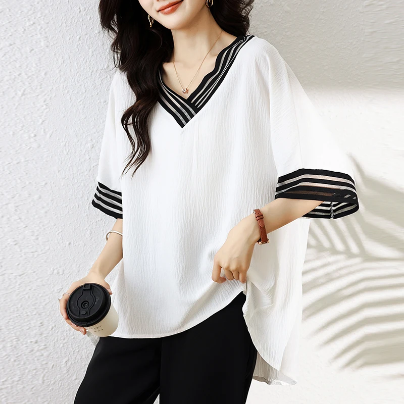 #2874 черно-белая футболка с коротким рукавом женские свободные корейские модные