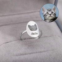 custom name pet dog cat head photo rings for women men gold color stainless steel customized ring personalized jewelry