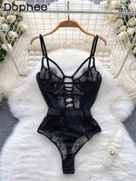 sexy lace slim fitting perspective corset jumpsuit 2022 new pure hollow out night club playsuit