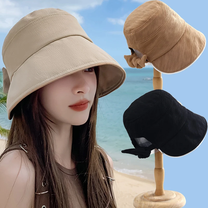 

Wide Brim Bucket Hats Women's Bowknot Hollow Fashion Sun Hat Outdoors Travel Sun Hat Sunscreen Sunshade New Summer Fisherman Cap