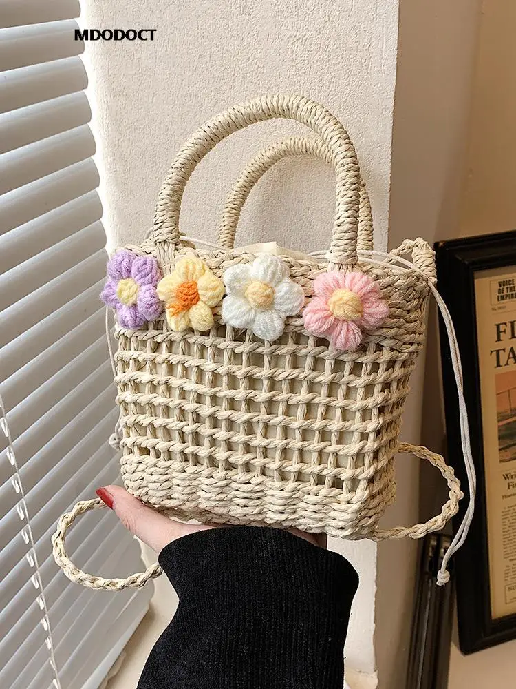 

Женская плетеная Сумка-ведро, маленькая соломенная дизайнерская Повседневная сумка через плечо, лето 2023