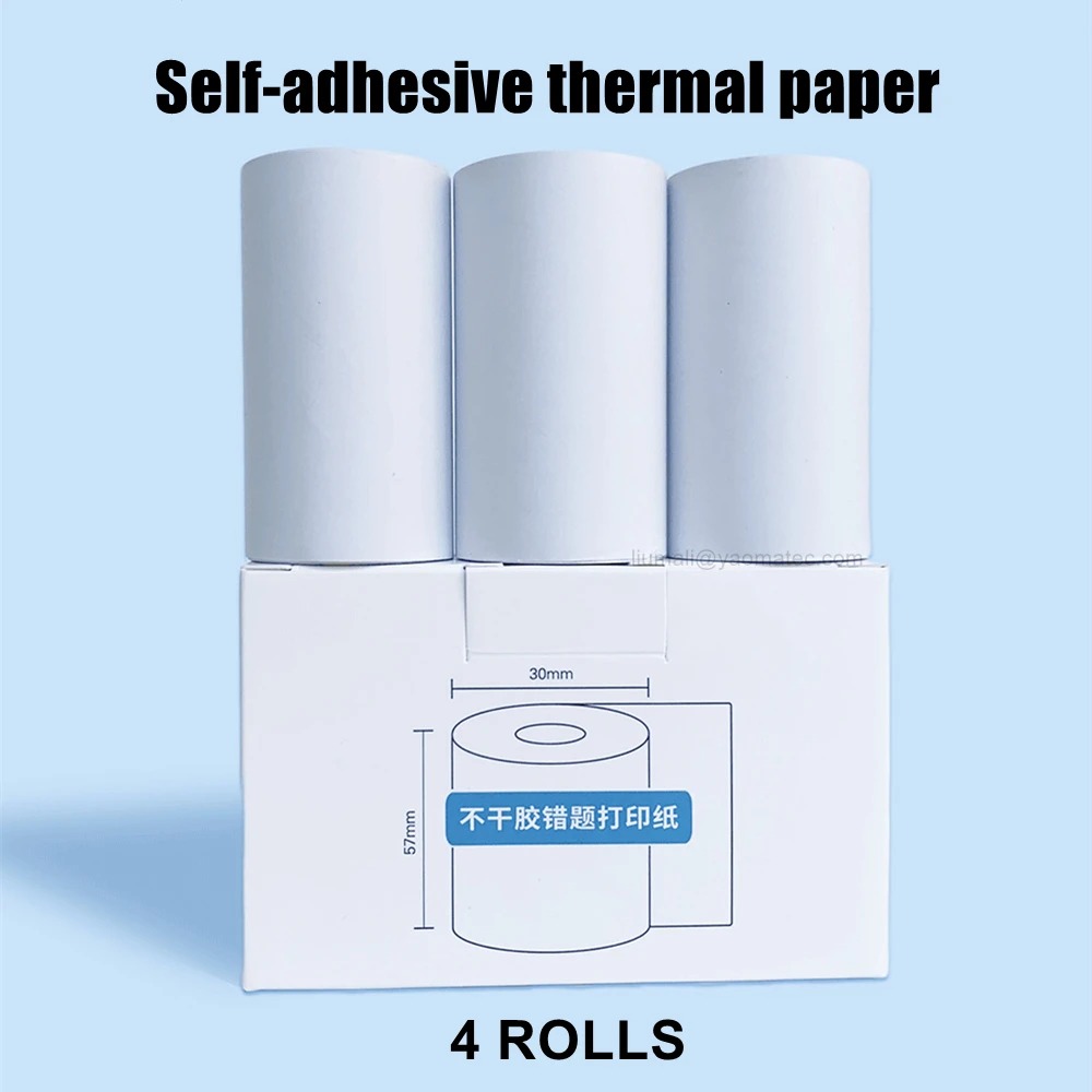 

4 Rolls Self Adhesive Printable Sticker Paper Roll Direct Thermal Paper 57*30mm Print Paper For PeriPage Pocket Thermal Printer
