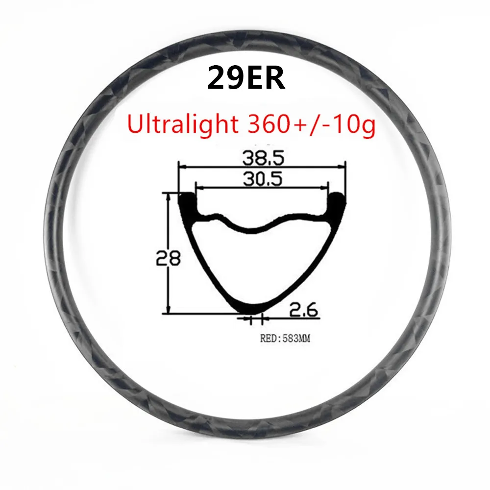

29er Ultralight Carbon Mtb Rims 38.5x28mm V Asymmetric Bicycle Mtb Disc Rim Tubeless Bow-Knot Mtb Bike Rims RED 583mm