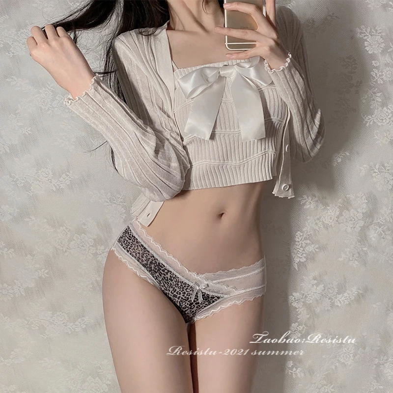 

Sexy Wild Cat European and American Style Lace Leopard Print Pure Desire Low Waist Women New Style Emotional Triangle Underwear