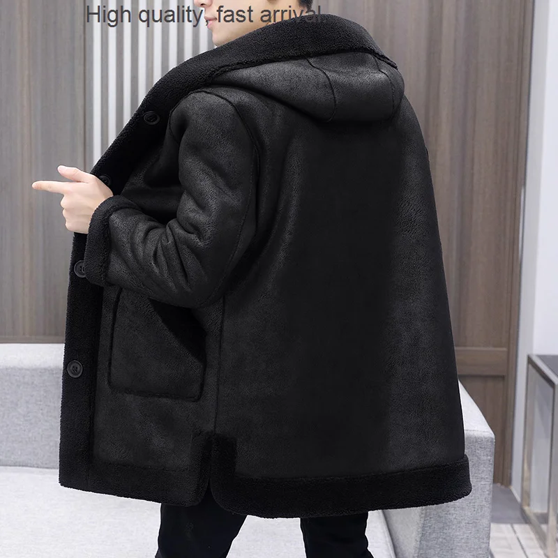 

Winter Autumn and Men's Faux Mink Coat Fashionable Fur Integrated Winter Clothing Lamb Fur plus Velvet Thickened Leather Parka