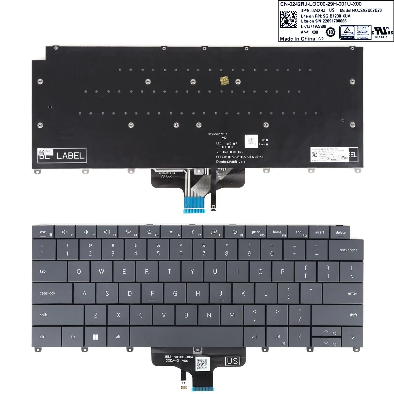 Ноутбук Keyoard США для Dell 9440 9450 E9440 2-в-1 черный с подсветкой