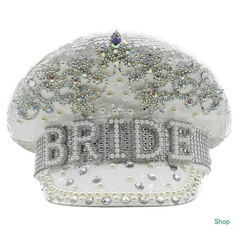 

L5YC Women Party Hat Pearl Letter Decorative Cap Ornament Supplies