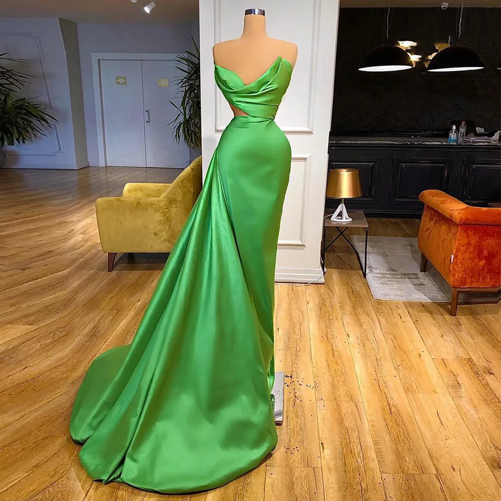 

Modern Evening Dresses for Wedding 2022 Sleeveless Cutout Sexy Evening Gown V Neck Pleat Mermaid Formal Party Dresses for Women