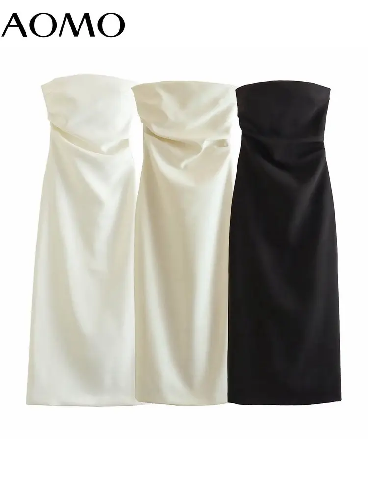 

Женское однотонное платье средней длины без бретелек