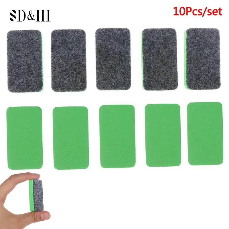 10Pcs Green+Black Mini Felt Cloth Whiteboard Dry Eraser Erase Pen Board Kid Marker School Office Home Supplies