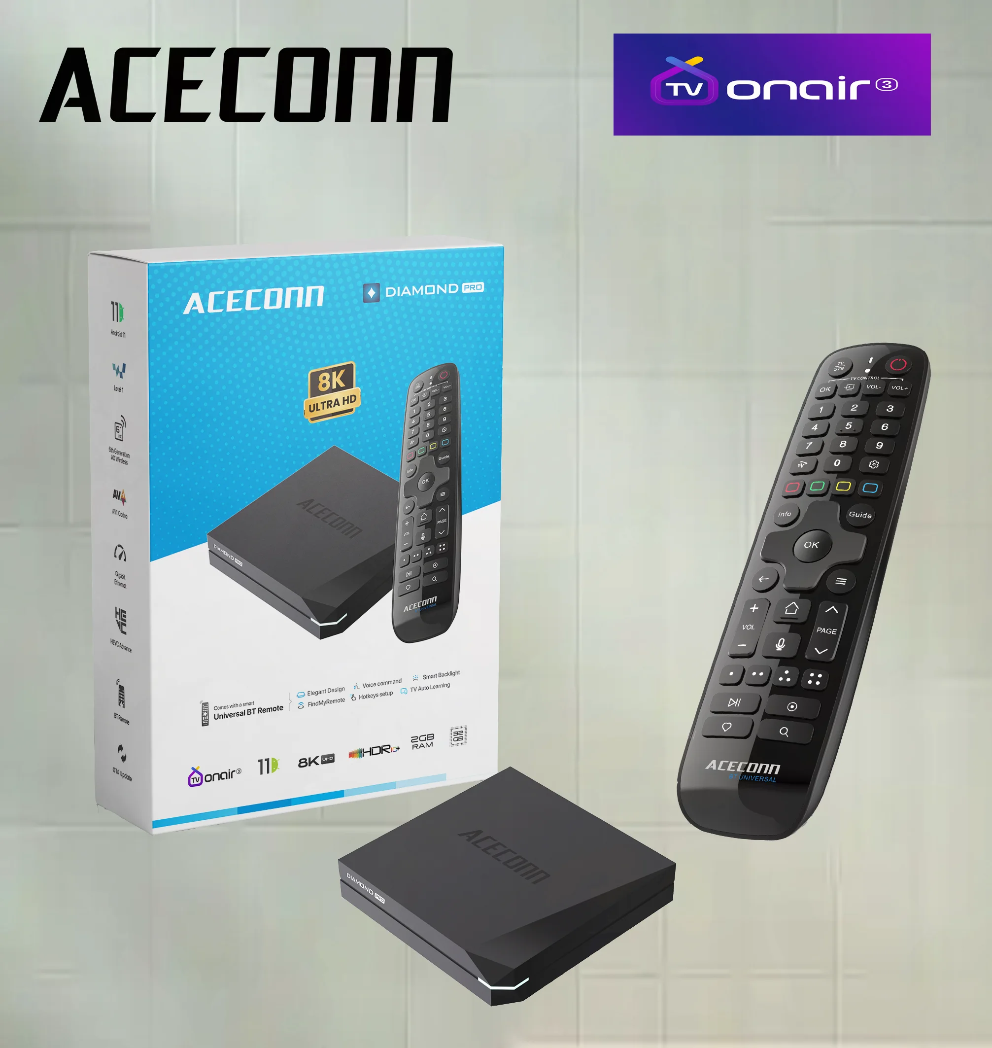 Фото ACECONN Diamond-Pro TV Box IPTV 2 ГБ + 32 ГБ двухдиапазонный Wi-Fi 6 Bluetooth голосовой пульт дистанционного управления кнопка подсветки HD 4K №2