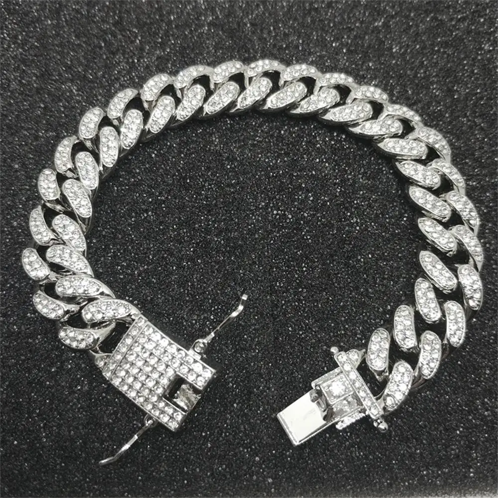 

Новинка, модный роскошный браслет из кубинской цепи со сверкающими звеньями для женщин и мужчин, браслет золотого и серебряного цвета, украшение-цепочка