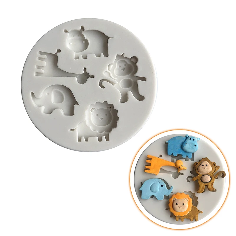 

Lion Hippo Giraffe Elephant Shape Silicone Mold Small Animal Fondant Cake Decoration Chocolate Dry Pez Biscuit Baking Mold