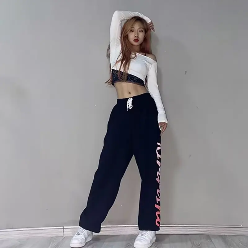 Черные спортивные брюки для женщин новинка на весну мешковатые модные оверсайз