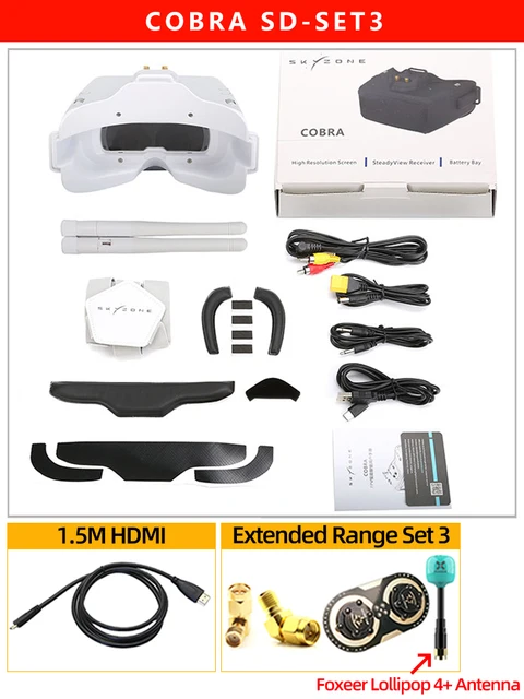 Skyzone Eachine Cobra SD with Diversity Receiver White + HDMI cable + Maple patch antenna + Lollipop 4 Plus