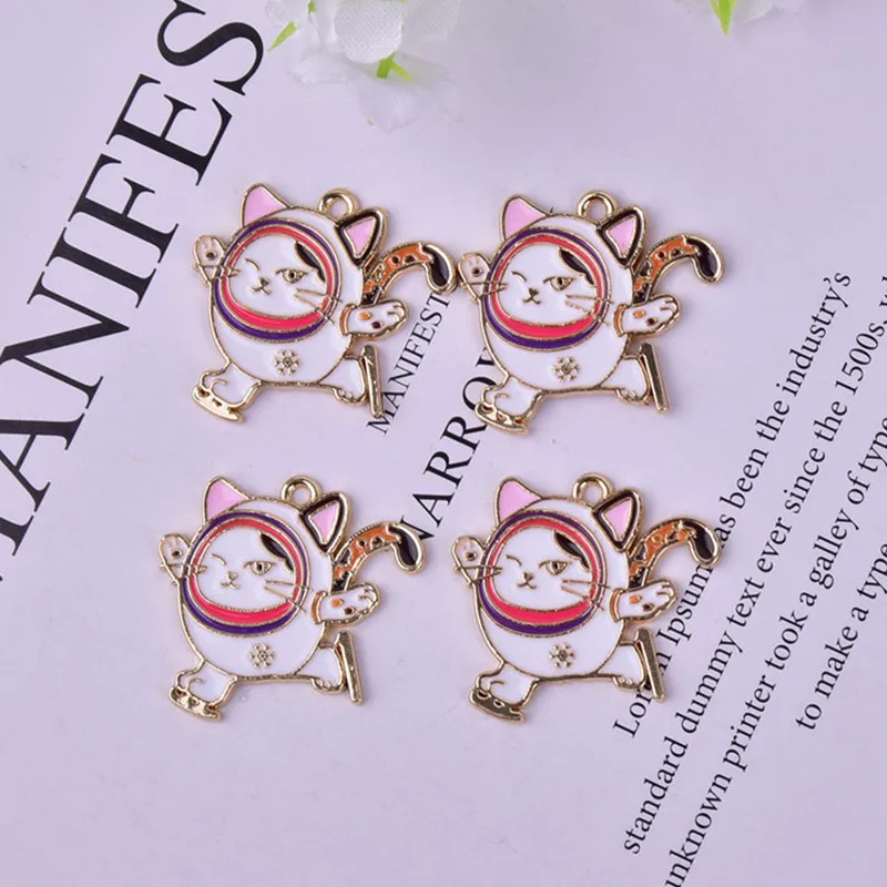 

10pcs Kawaii Cat Metal Charms Enamel Pendant for DIY Jewelry Making Cute Earring Necklace Keychain Bracelet Material Accessories