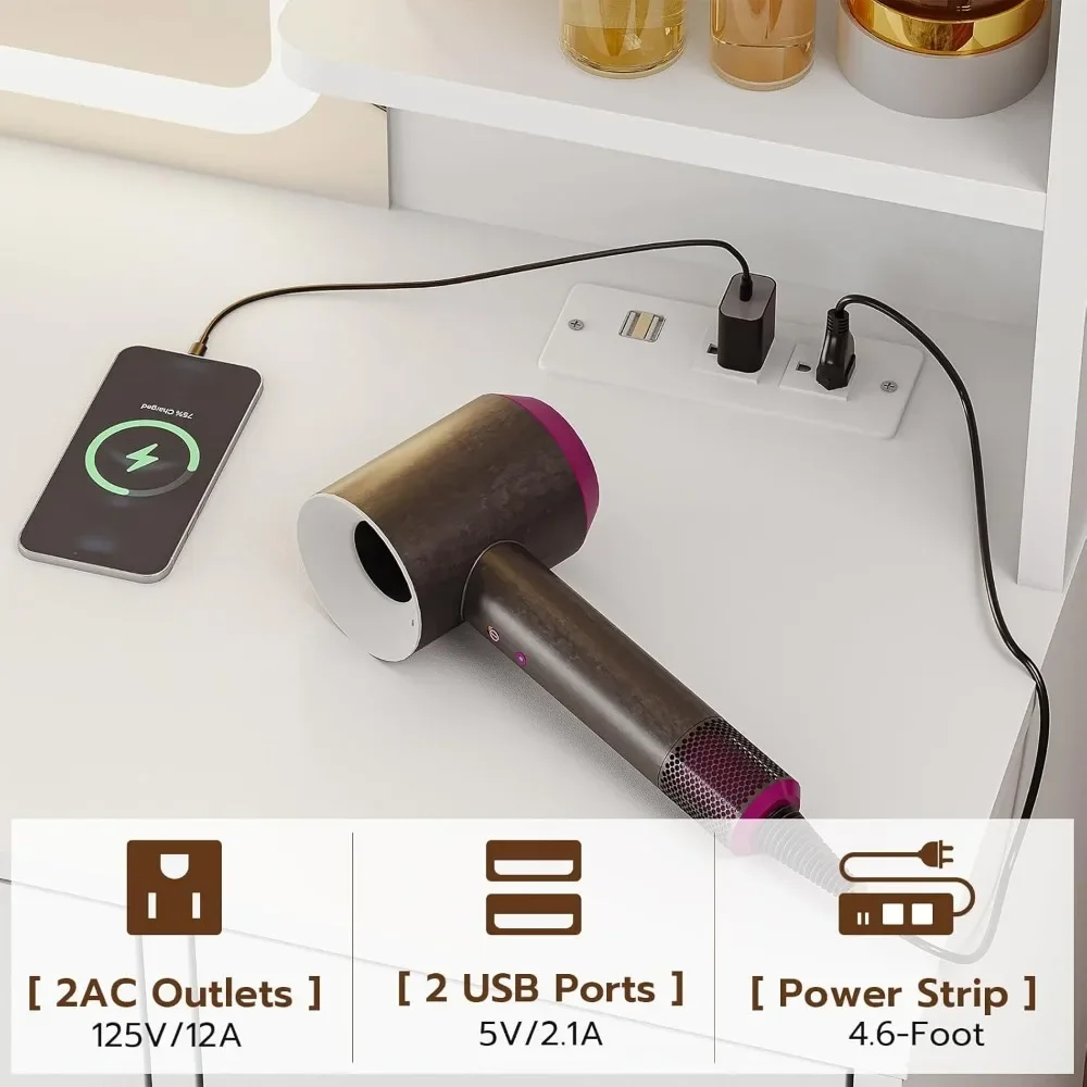 Туалетный столик с зеркалом и подсветкой большой туалетный зарядной станцией 5