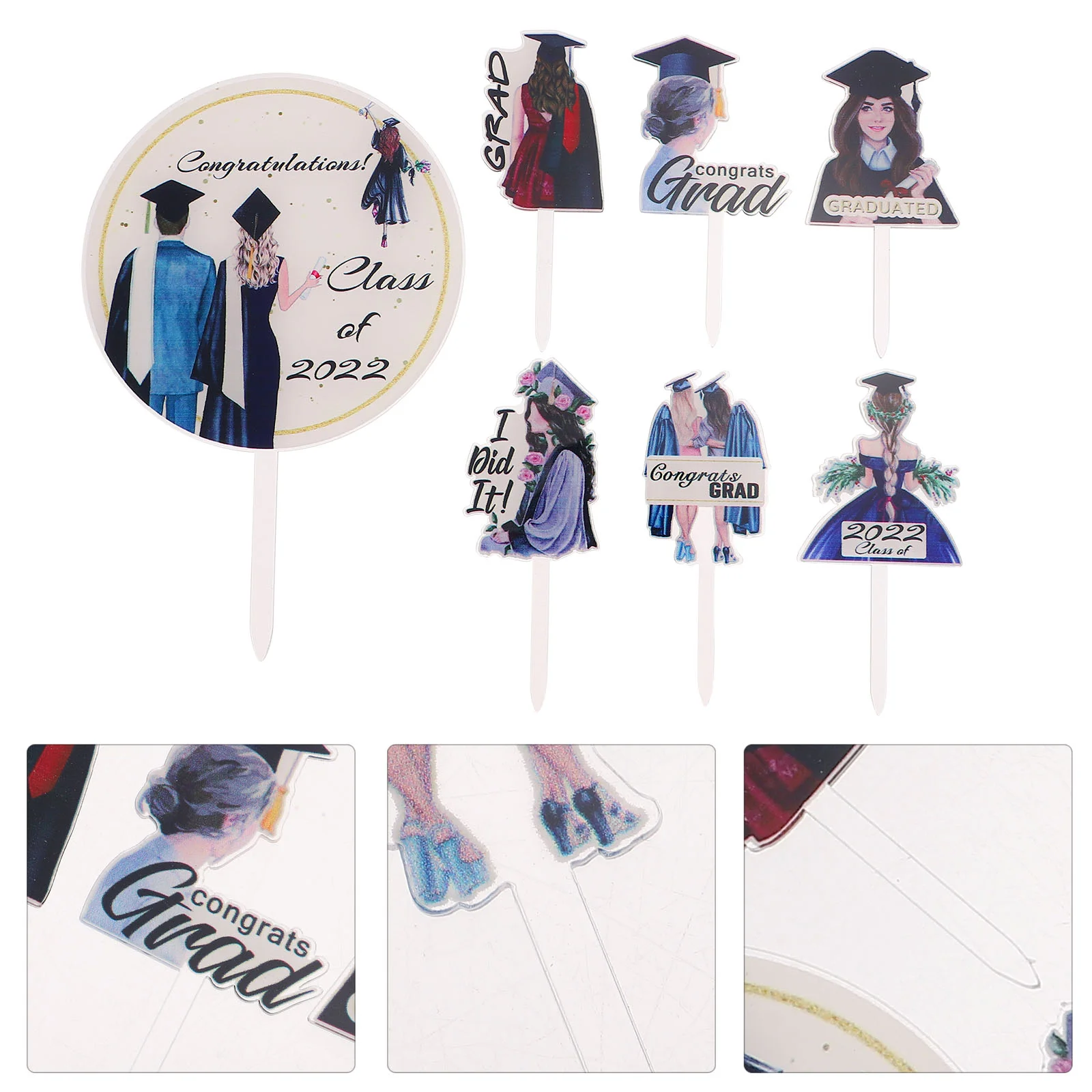

7 Pcs Cake Picks Dessert Inserting Toppers Cupcake Toppers Grad Cake Topper