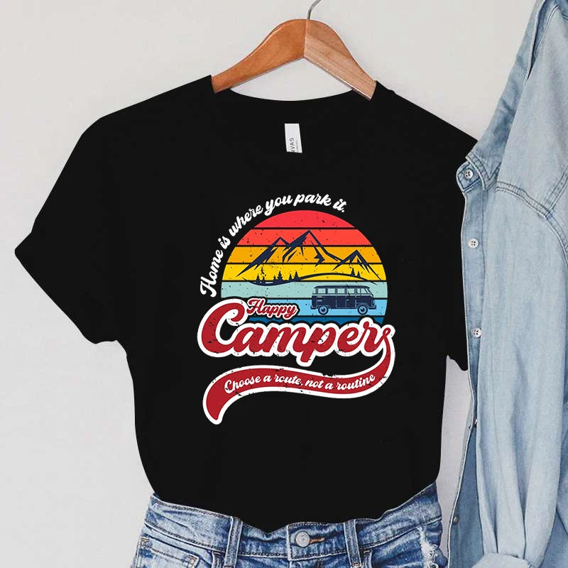 

Camper Women Sweet T-shirts 2022 Short Sleeve clothes Tops Fashion Lady T Female Summer Tshirt Mountain Sunset Graphic T-Shirt