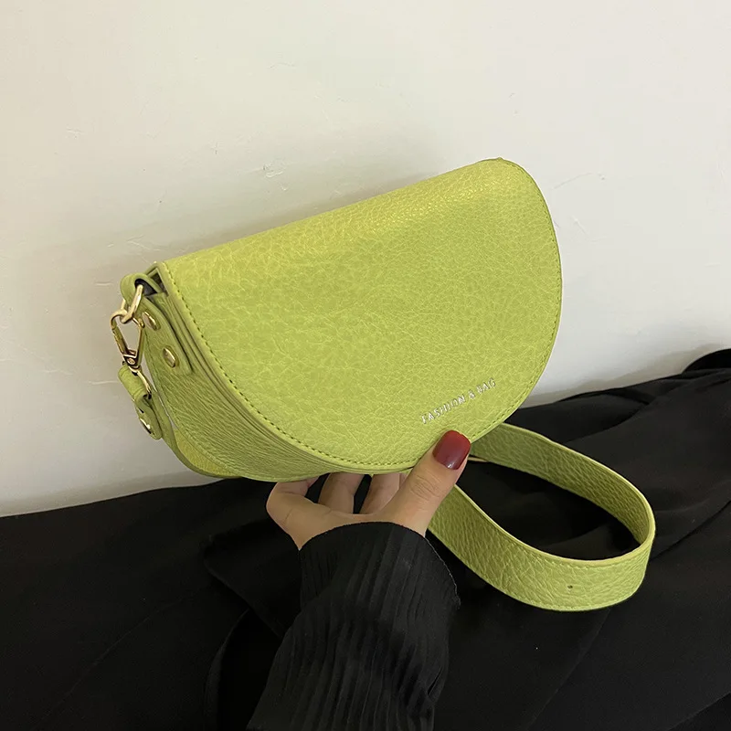 

Luxury Designer Women Handbag Purse High Quality Lady Pu Leather Small Saddle Bag Fashion Wide Strap Crossbody Shoulder Bag