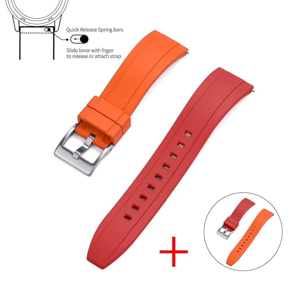 

High Quality Vulcanized FKM Watch Strap 20mm 22mm 24mm Quick Release Fluororubber Watchbands For Men's Diving Accessories
