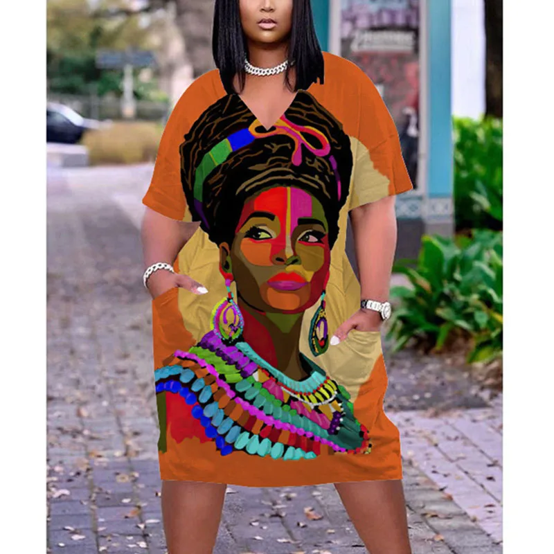 

Модное африканское платье, женское богемное пляжное платье, миди, сексуальное, 3D, с принтом лица, карман, с коротким рукавом, даже вечернее пл...