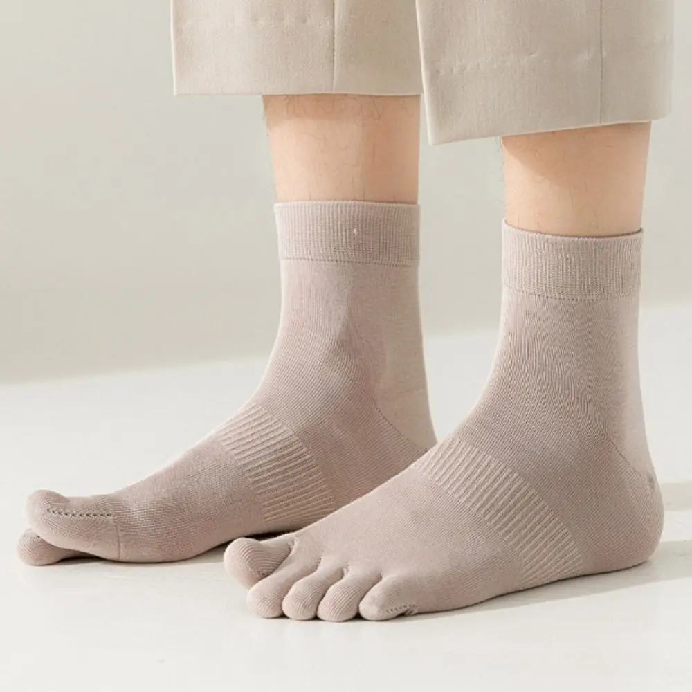 Хлопковые мужские носки с пятью пальцами до щиколотки средней длины сетчатые