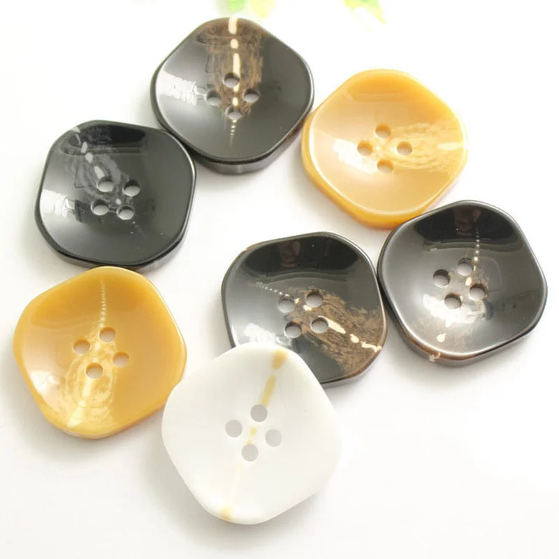 

20PCS 4-Holes Buttons Square Concave Stick Flower Resin Button Wholesale Coat Windbreaker Suit Button Four Colors 18-31mm