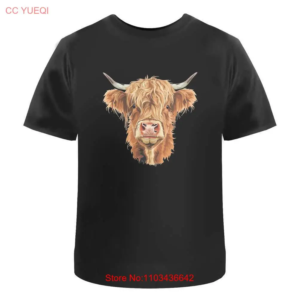 Мужские/женские хлопковые футболки Highland Cow Head (TA049468)