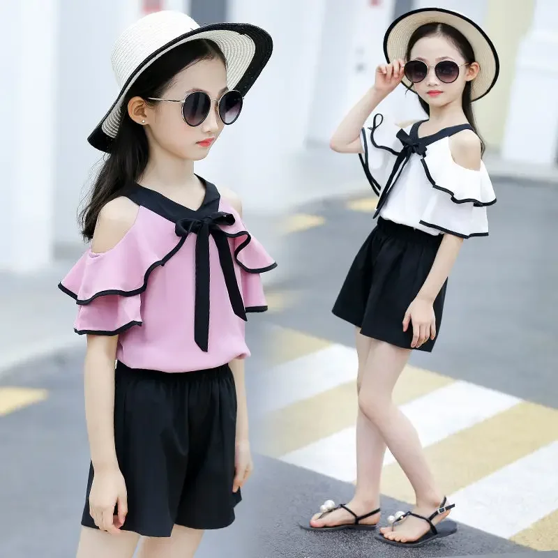Летние комплекты для девочек 7 новый жилет шорты шифоновый костюм из 2 предметов
