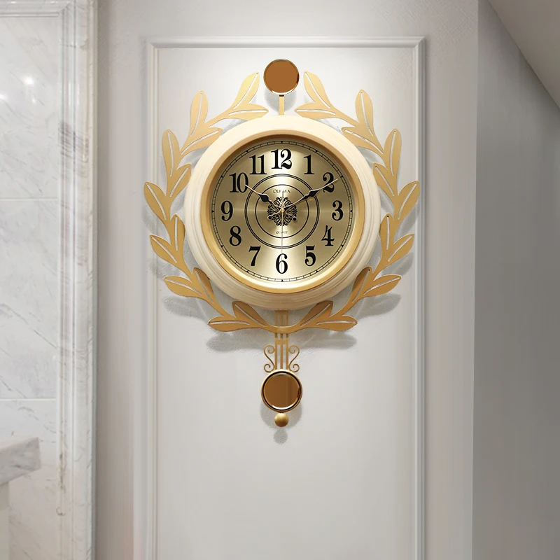 

European style light luxury living room decoration wall clock fashion trend clock atmosphericwall watch American home swingclock