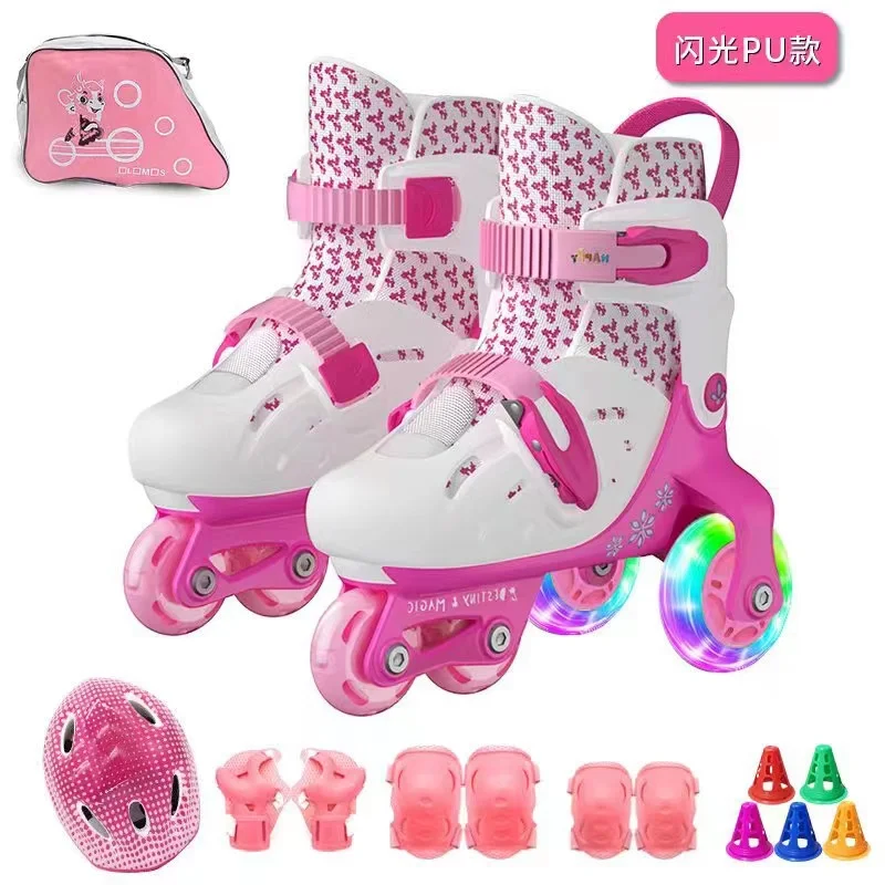 Double Line Roller Skates For Kids Adjustable 4-wheel Skating Shoes Patins Sliding Professional PU Wheel Children Quad Sneakers