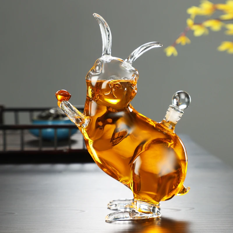 

1000 мл Милая стеклянная посуда в форме кролика без свинца графин для виски для ликера шотландского бурбона винный графин