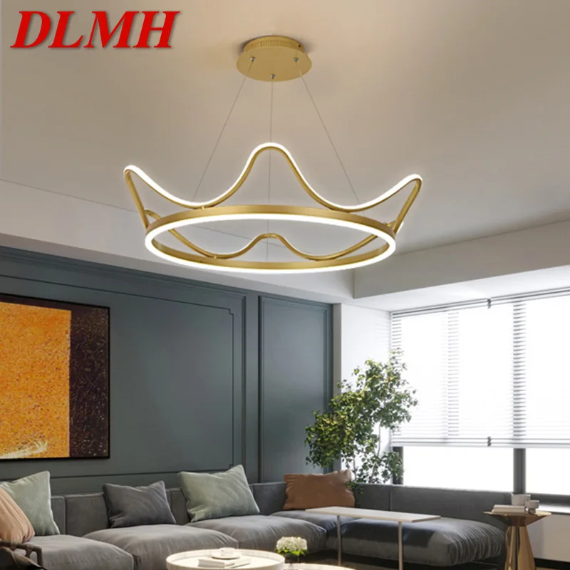 

DLMH Nordic Pendant Lamp Modern Gold Creative LED Crown Fixtures For Home Living Room Bedroom Decor Chandelier Light
