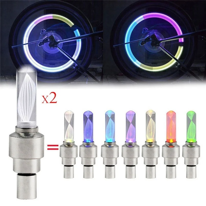 

2Pcs Bike Car Motorcycle Wheel Tire Tire Valve Cap Flash LED Light Spoke Lamp Car-styling Tires Car Accessories