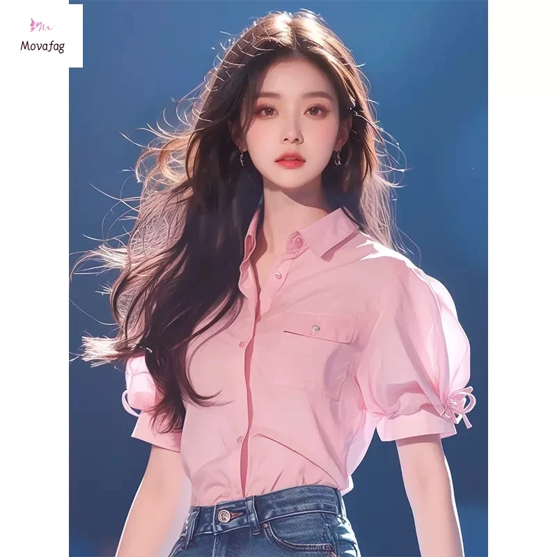 Шифоновая женская рубашка с короткими рукавами новая летняя модная однотонная