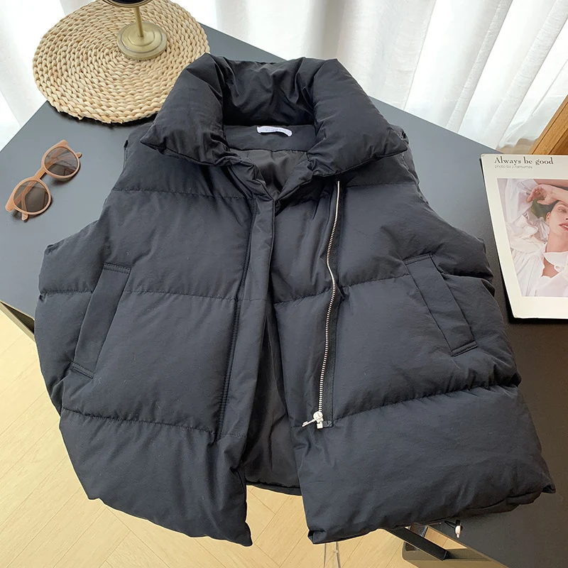 2022 New Women's Cotton Vest Loose Fashion Solid Sleeveless Ladies Down Jacket Casual Simple Zipper Outerwear Winter