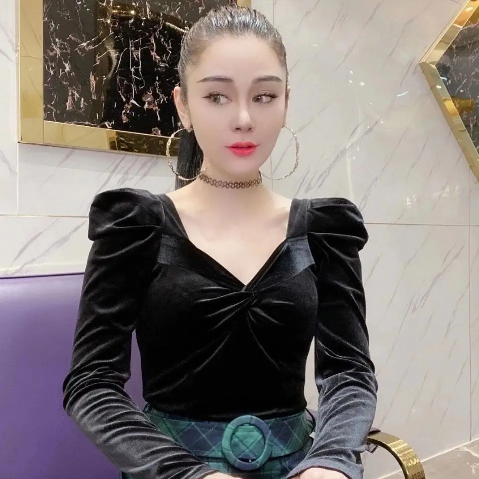 

Элегантная универсальная блузка с V-образным вырезом, женская одежда, Новинка осени 2023, повседневные Пуловеры большого размера, стильная ру...