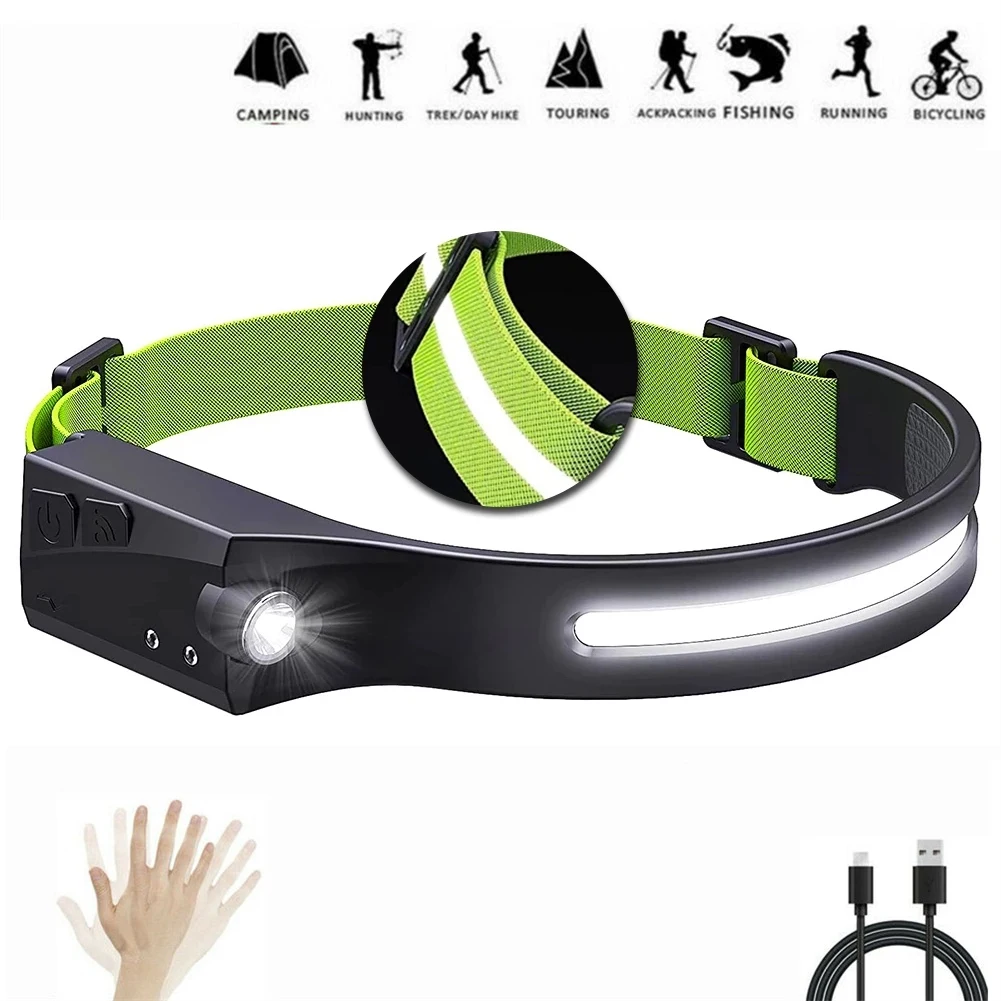 

COB+LED Headlamp Reflective Headlight Torch Flashlight Work Light Bar Head Band USB Rechargeable Outdoor Fishing Camping Light