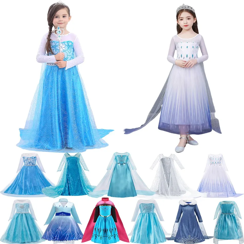 

Children Clothing Little Girls Frozen 2 Carnival Fancy Costume Kids New Elsa Dance Long Sleeve Dress Up Party White Dress