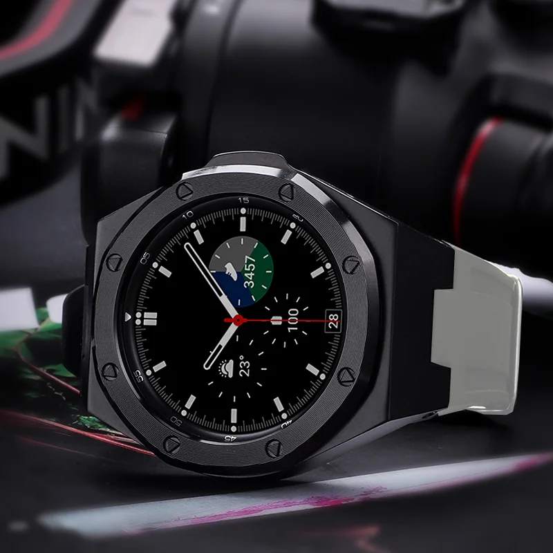 Zinc Alloy Case Premium Soft Silionce Band for Samsung Galaxy Watch 4 Classic 46mm Metal Rotatable Bazel Cover Kit Accessories