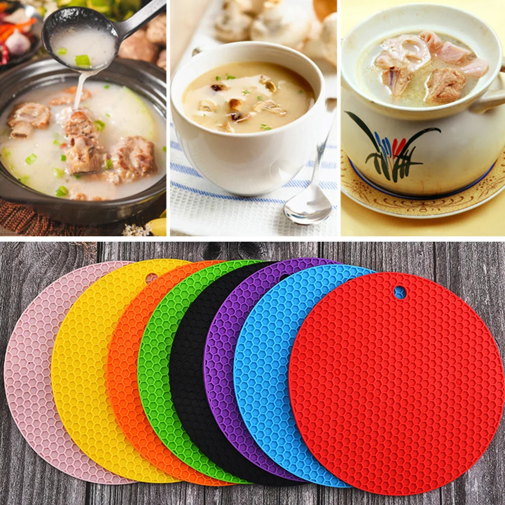 

17.5cm Round Silicone Table Mat Extra Thick Placemat Open Cans Honeycomb Hot Pad Coffee Cup Coaster Creative Kitchen Pot Holder