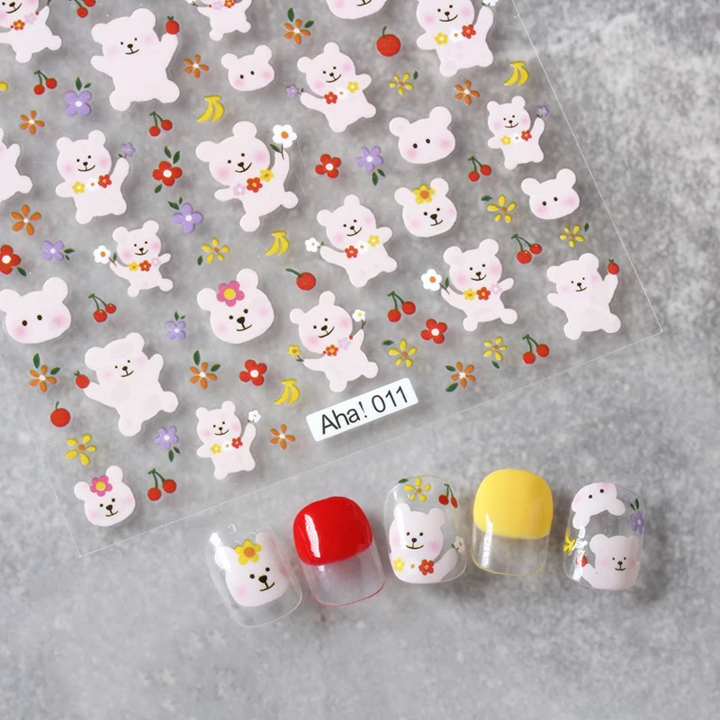 

3D мультяшный медведь наклейка для ногтей милый кролик японское аниме панда цветок смайлик Слайдеры для дизайна ногтей украшения Прямая пос...