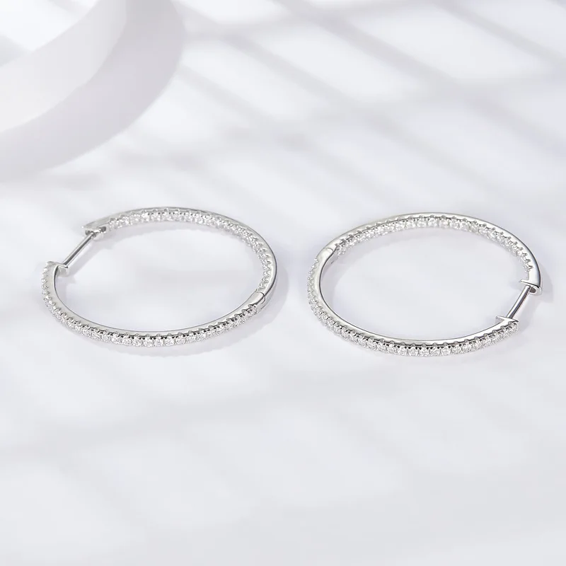 Boucles d'oreilles en argent Sterling 925 et Moissanite, en vrai diamant brillant, bijoux créoles pour femmes, cadeau de fête de mariage
