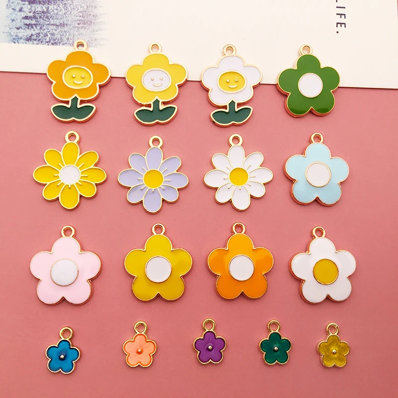 

5pcs/lot Zinc Alloy Enamel Gold Plated Spring Summer Gifts Floral Themed Flower Charms for Necklace Bracelets Jewelry Making