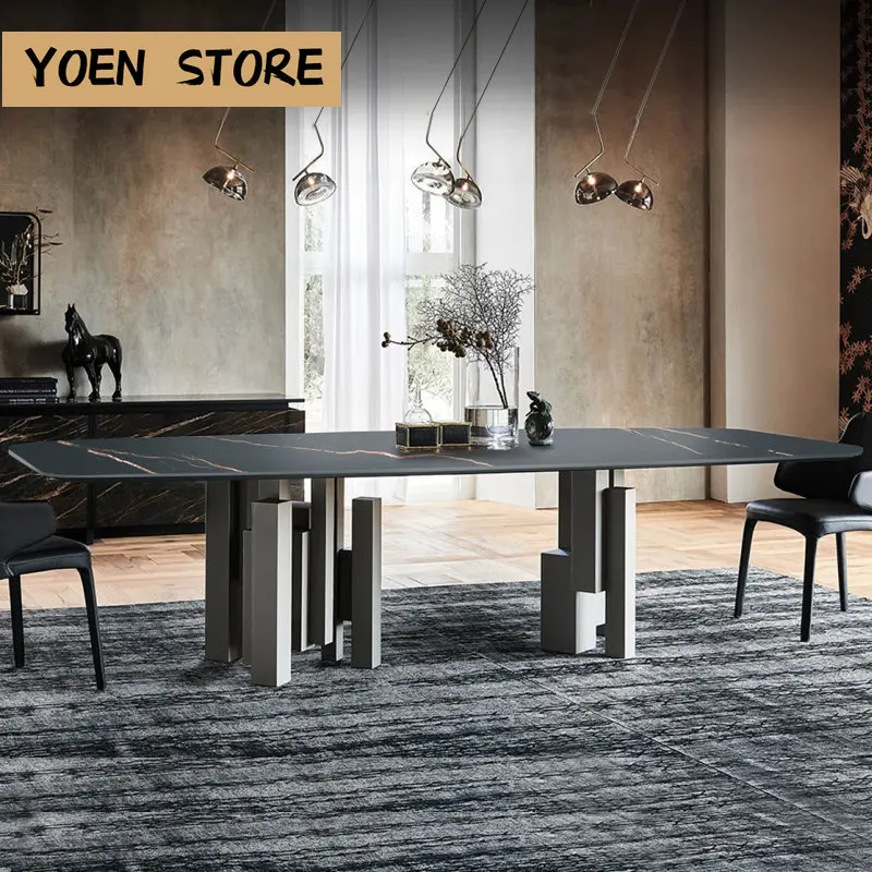 

Luxury Marble Stone Rectangular Dining Room Table And Chairs Small Modern Minimalist Creative muebles de cocina furniture GY50CZ