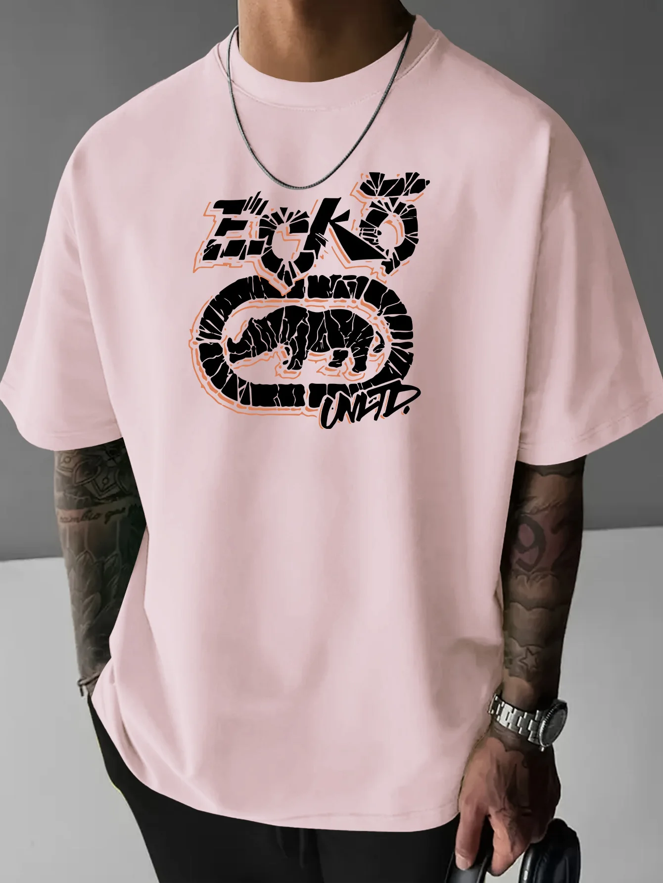 Фото Мужская повседневная свободная футболка Ecko Rhino Print из чистого хлопка, летняя модная дышащая футболка с круглым вырезом и короткими рукавами №3