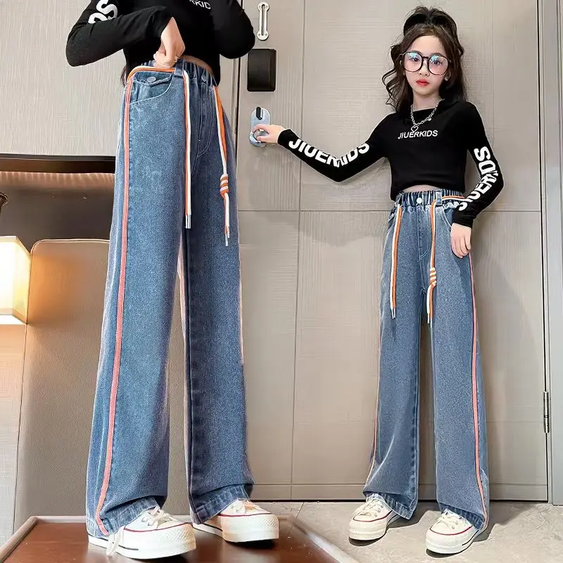 

110-160cm Jeans Pants Denim For Kids Girls Jeans Girls 2023 Spring Autumn Denim Children Casual Style Clothes For Girls
