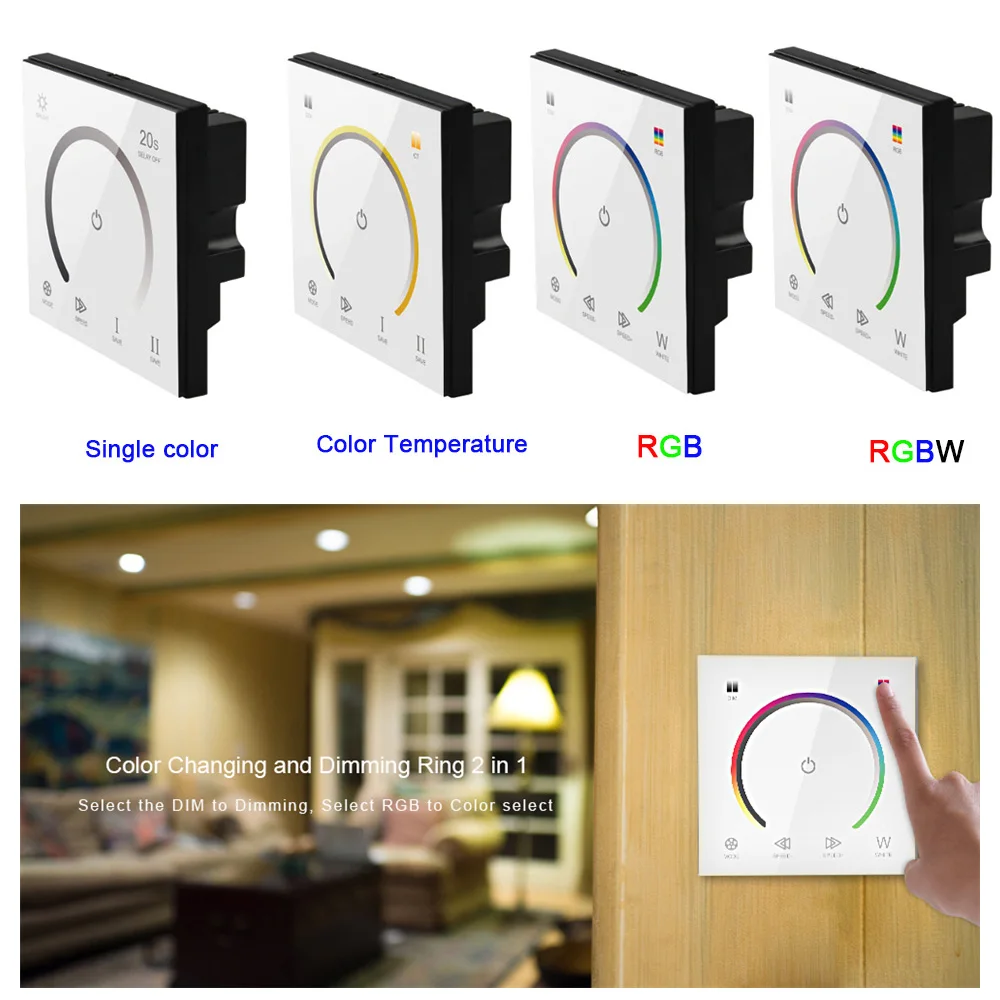 

12V 24V DC 86 sty Wall Switch single color/CCT/RGB/RGBW LED Strip Touch Panel Controller Tempered Glass monochrome Light Dimmer