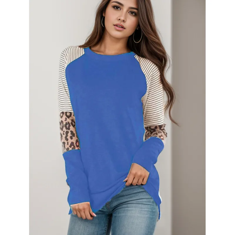 

2023 Autumn Winter New Leopard T-shirts Women Printed O-Neck Striped Blouse Long Sleeve Blouse for Women Pullover Tops